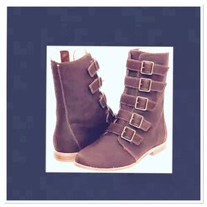 OLUKAI ELMA Crackle Leather Buckles Ankle Boots Brown Suede Sz 9